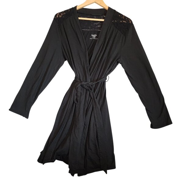Motherhood Maternity Lace Shoulder Sleep Robe Black Belted Size L - Picture 1 of 7